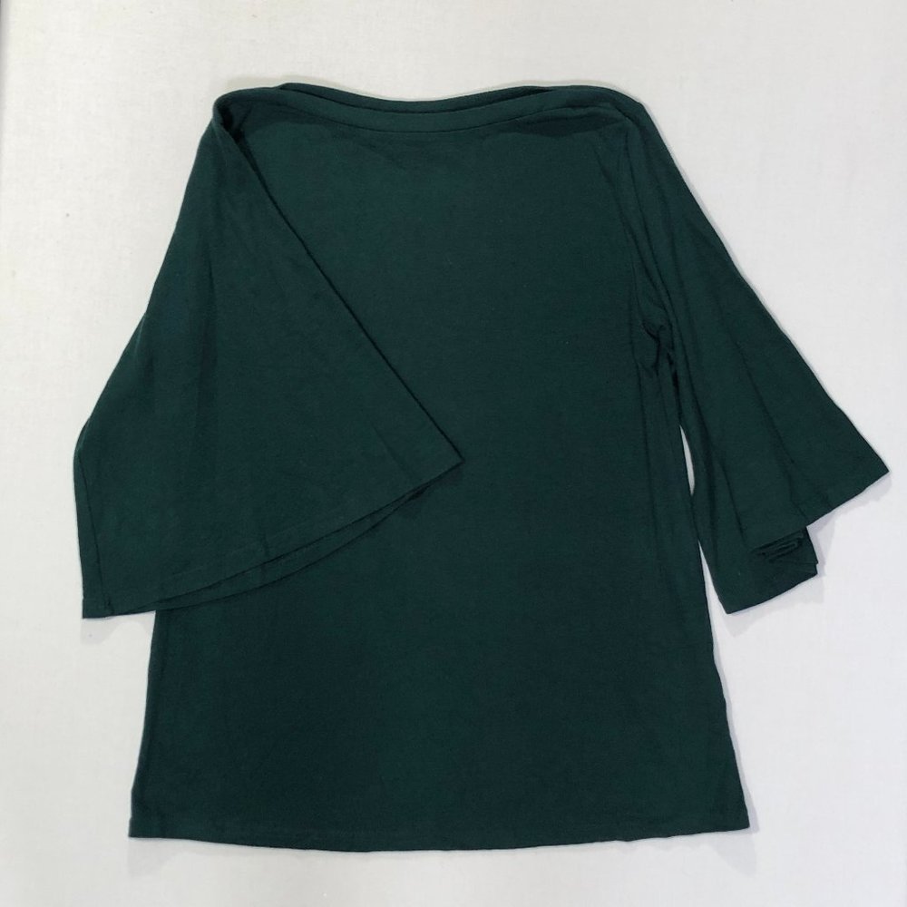 Amaryllis Womens Size M Emerald Boatneck Top Bell 3/4 Sleeve Blouse